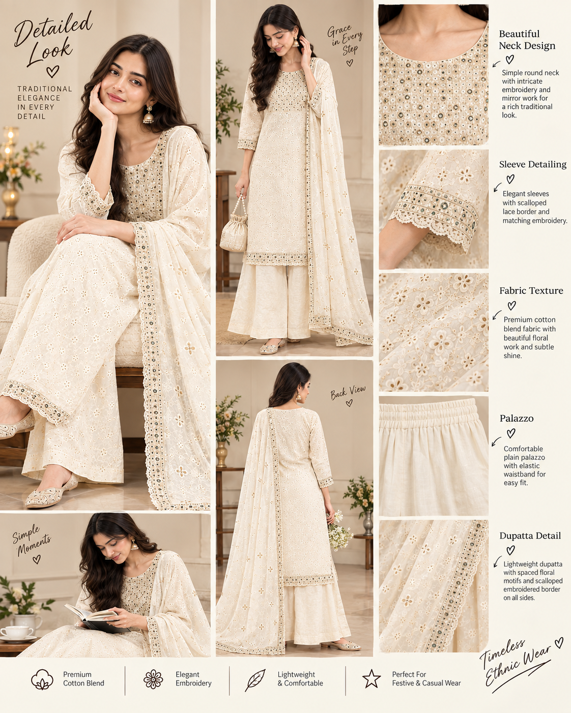 Elegant Cotton Blend Kurti Palazzo Set for Women view 3