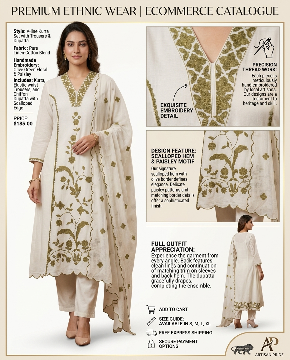 Hand-Embroidered Kurti Set view 3