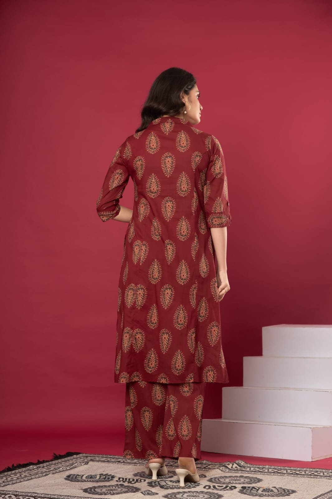 Paisley Printed Cotton Long Tunic & Trouser Co-Ord Set | The Kurti Shop view 4