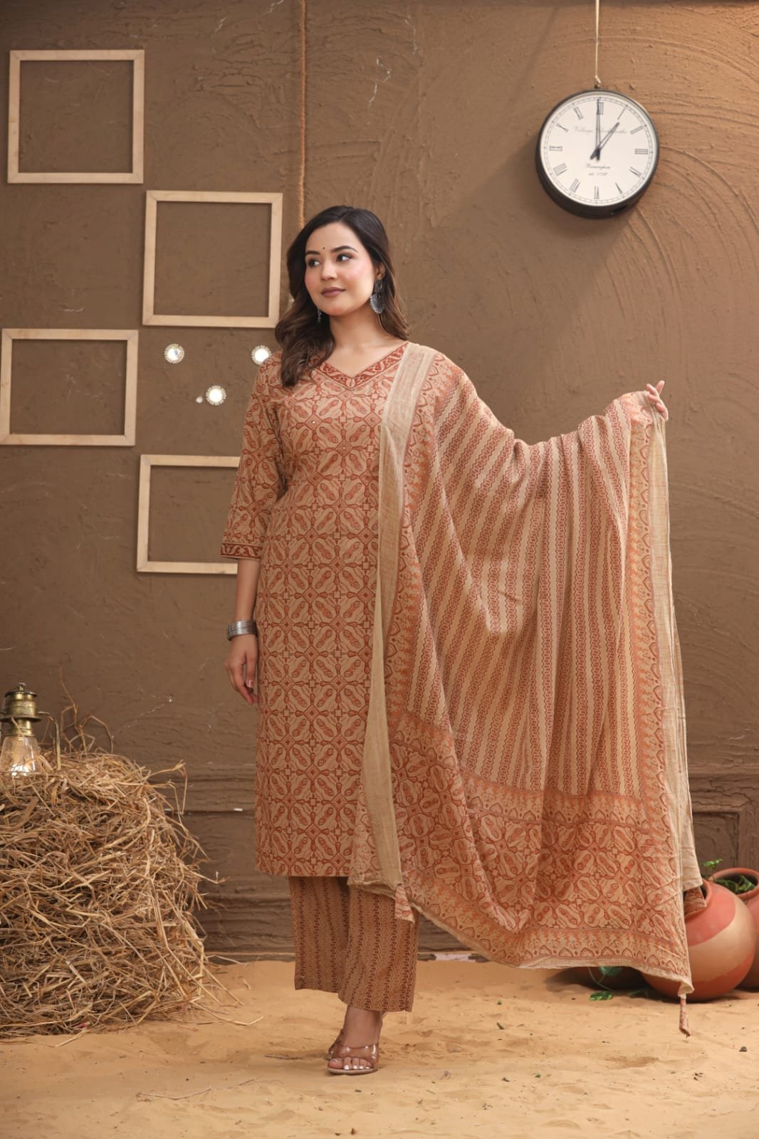 Printed Cotton Kurta Set with Dupatta | The Kurti Shop view 5