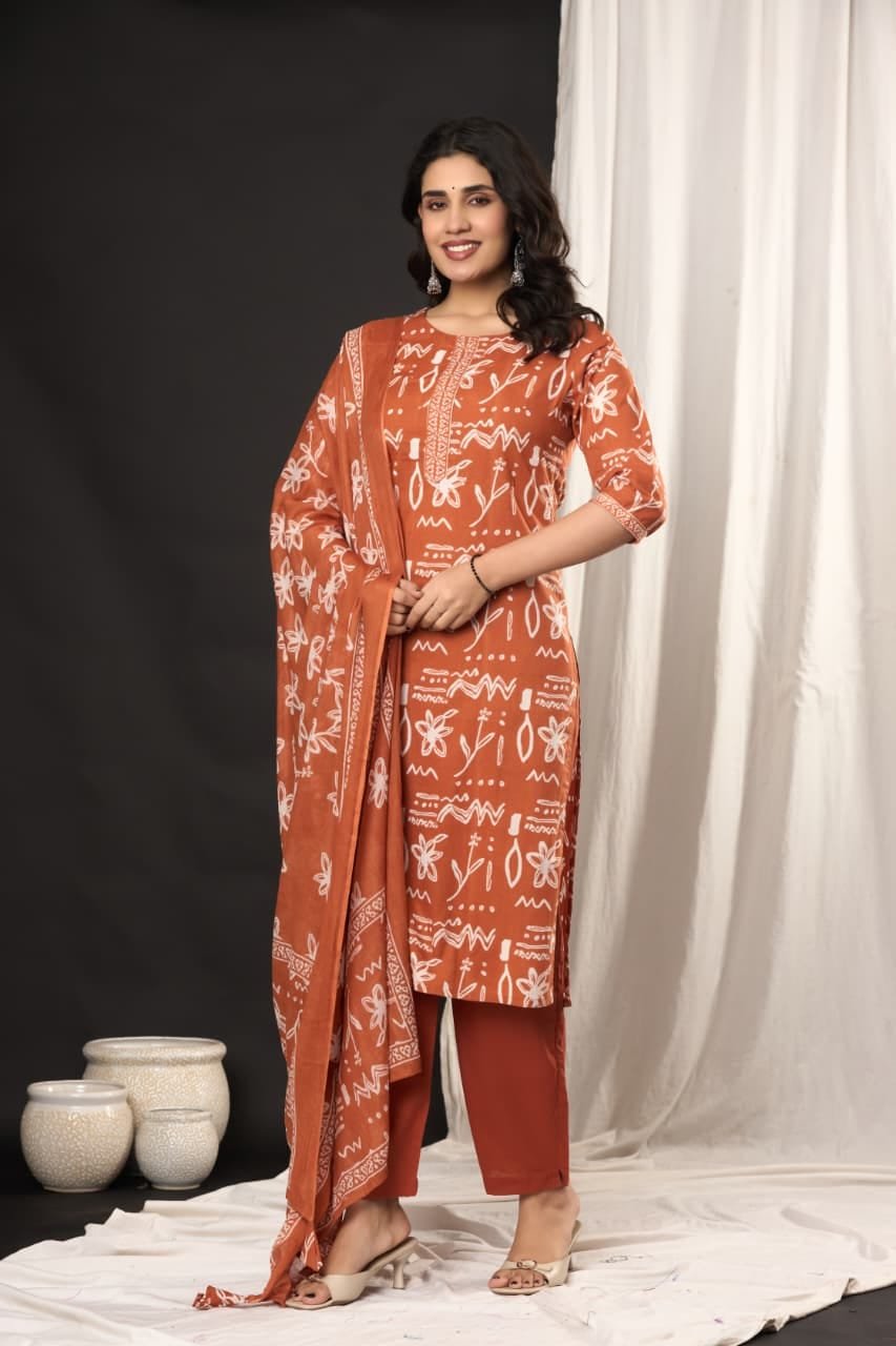 Printed Cotton Kurta Set with Dupatta | The Kurti Shop