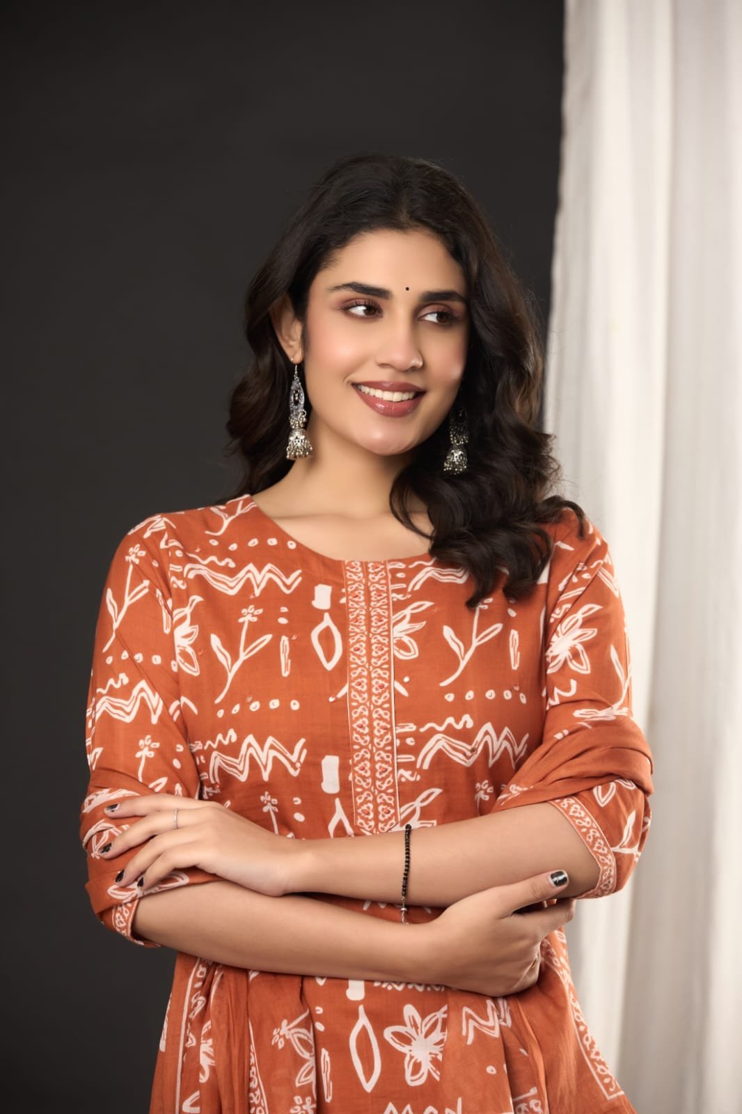 Printed Cotton Kurta Set with Dupatta | The Kurti Shop view 2