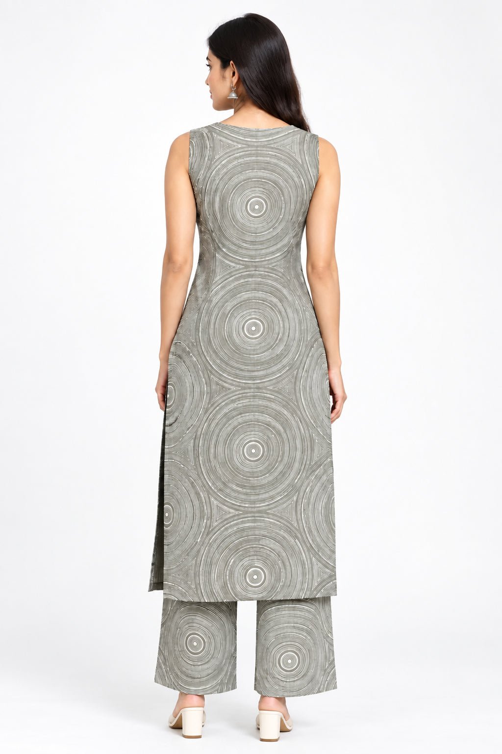 Printed Sleeveless Straight Kurta with Palazzo Pants | 2 Piece Women’s Ethnic Wear Set | The Kurti Shop view 3