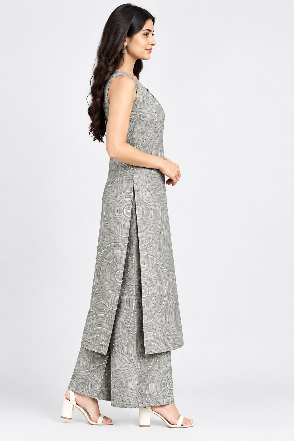 Printed Sleeveless Straight Kurta with Palazzo Pants | 2 Piece Women’s Ethnic Wear Set | The Kurti Shop view 4
