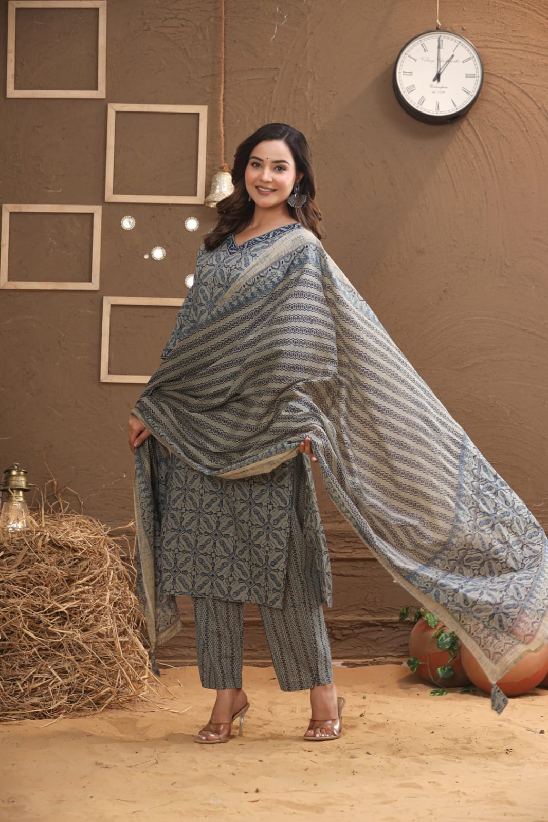 The Khurti Shop Printed Cotton Straight Kurti with Straight Pants and Printed Dupatta Set view 6