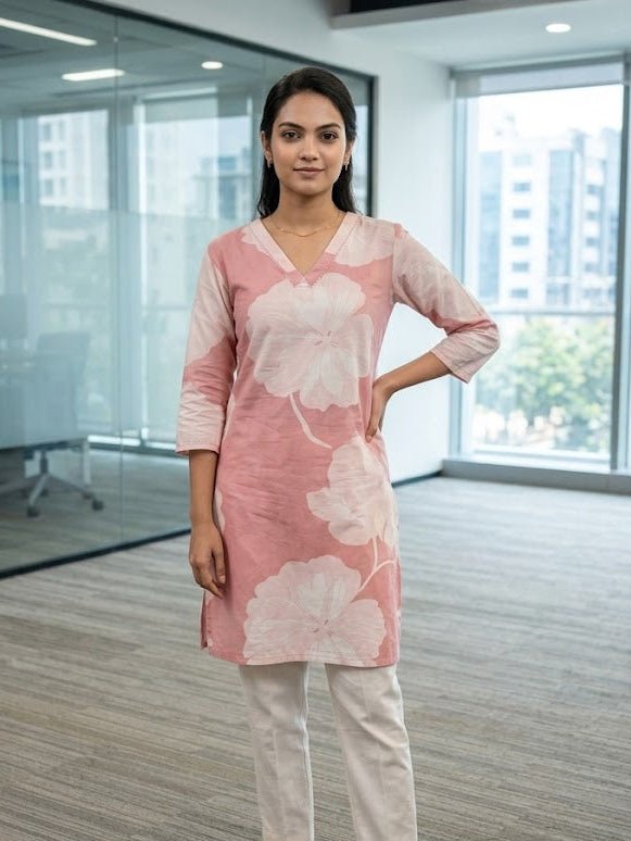 The Kurti Shop Women's Pure Cotton Floral Kurti (Single Piece)