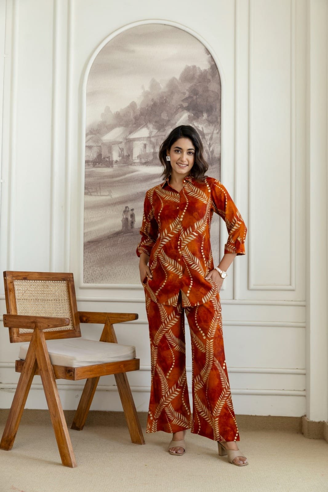 Women Printed Co-Ord Set with Stylish Top & Wide-Leg Pants | 2-Piece Set | The Kurti Shop