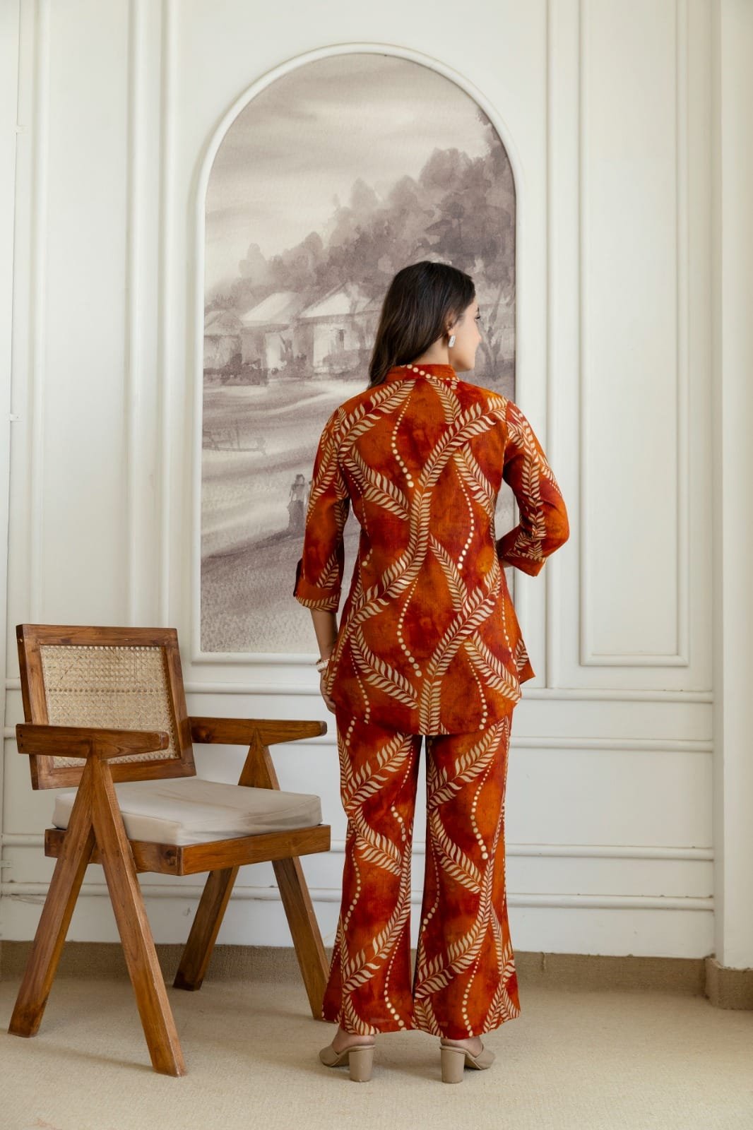 Women Printed Co-Ord Set with Stylish Top & Wide-Leg Pants | 2-Piece Set | The Kurti Shop view 3