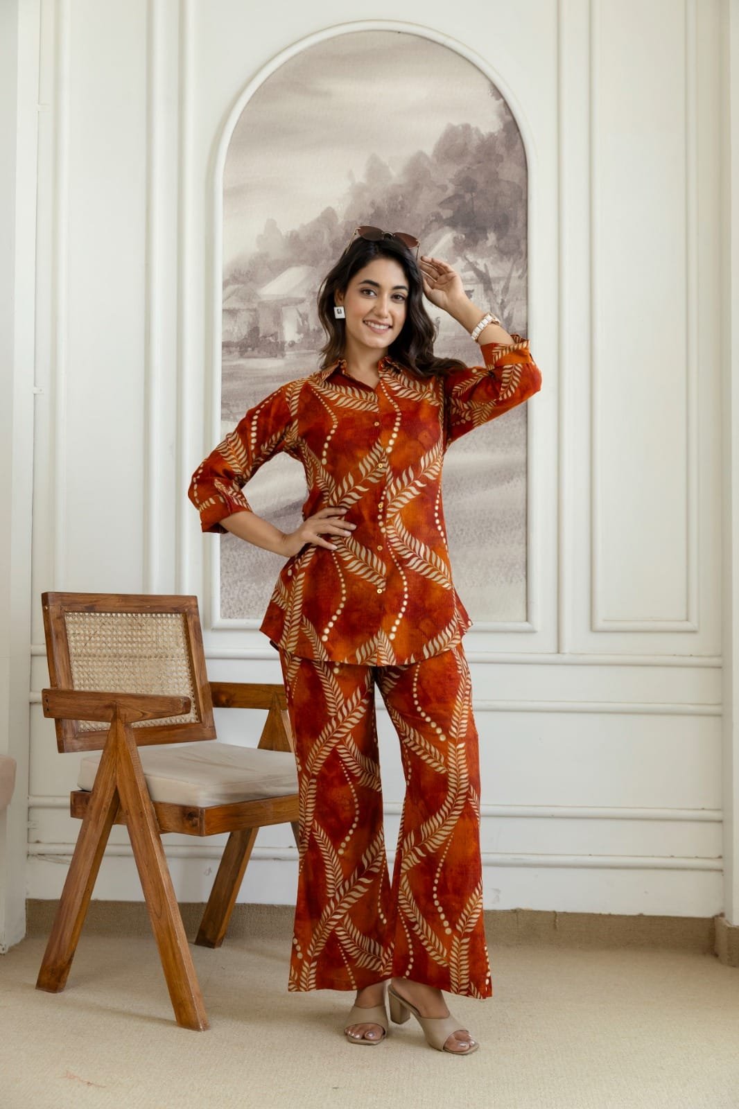 Women Printed Co-Ord Set with Stylish Top & Wide-Leg Pants | 2-Piece Set | The Kurti Shop view 4