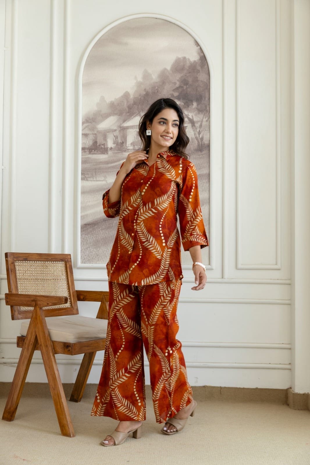 Women Printed Co-Ord Set with Stylish Top & Wide-Leg Pants | 2-Piece Set | The Kurti Shop view 5