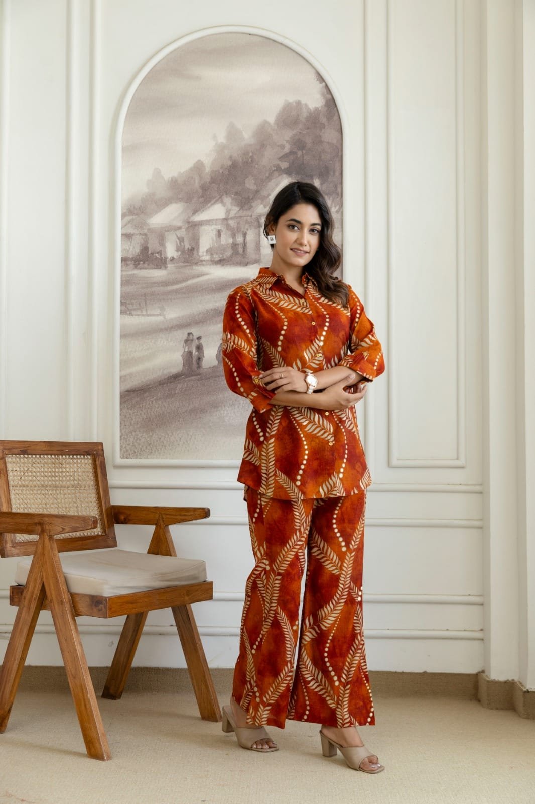 Women Printed Co-Ord Set with Stylish Top & Wide-Leg Pants | 2-Piece Set | The Kurti Shop view 6
