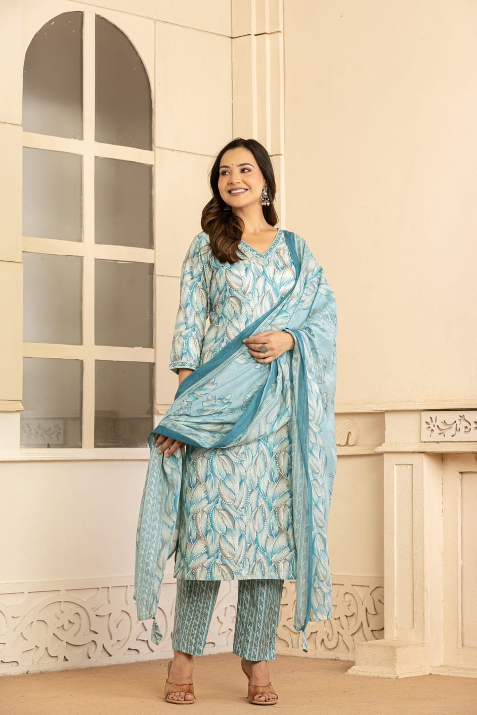 Women Printed Kurta with Bottom & Dupatta | 3-Piece Ethnic Wear Set | The Kurti Shop view 2