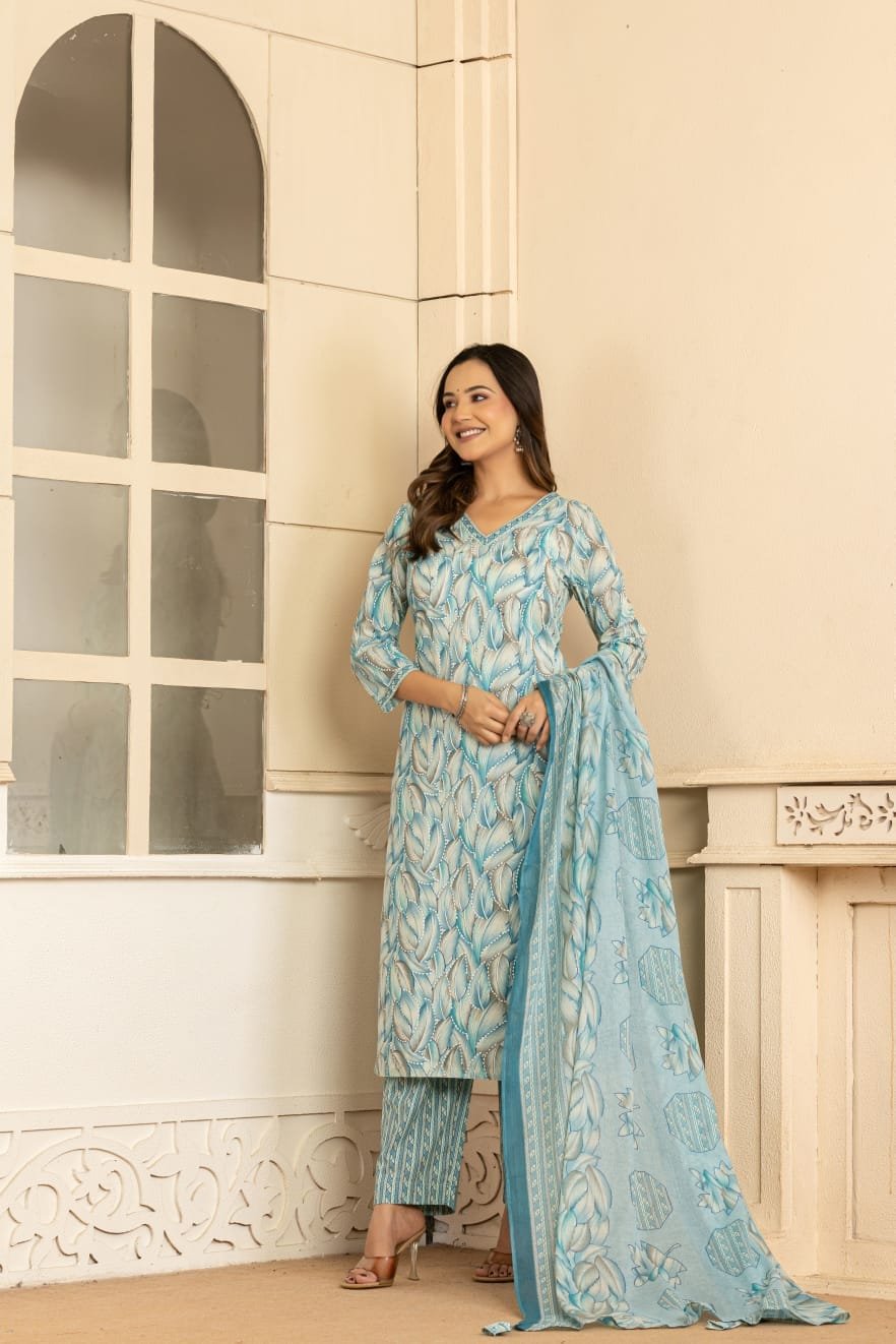 Women Printed Kurta with Bottom & Dupatta | 3-Piece Ethnic Wear Set | The Kurti Shop view 7