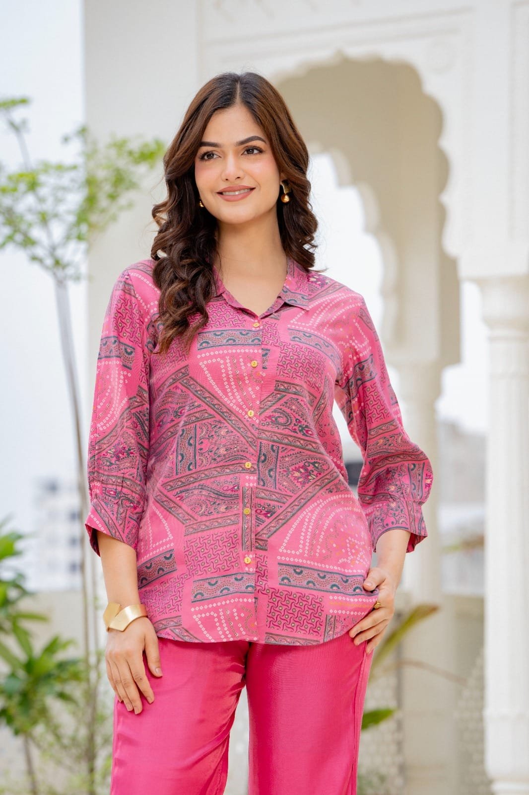 Women Printed Shirt Style Kurta with Palazzo Pants – 2 Piece Co-Ord Set view 8
