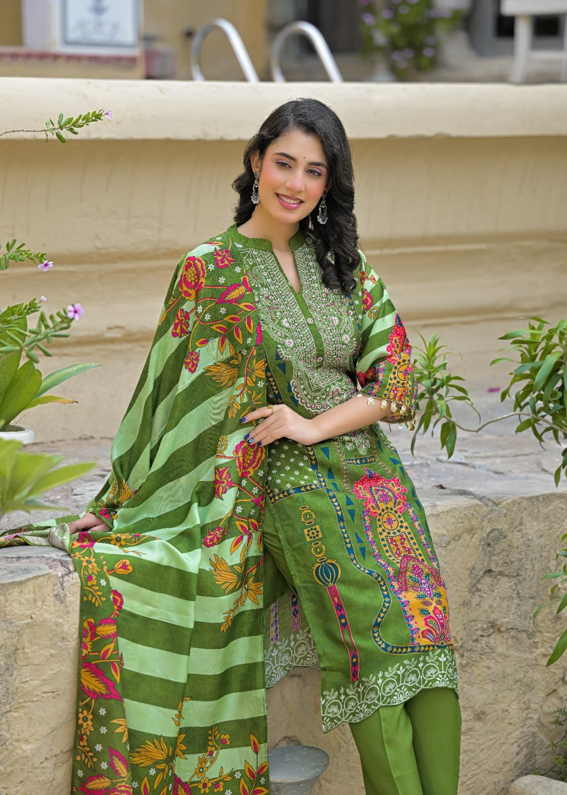 Women Printed Straight Kurta Pant Set with Matching Dupatta | Elegant Ethnic Wear Set view 4