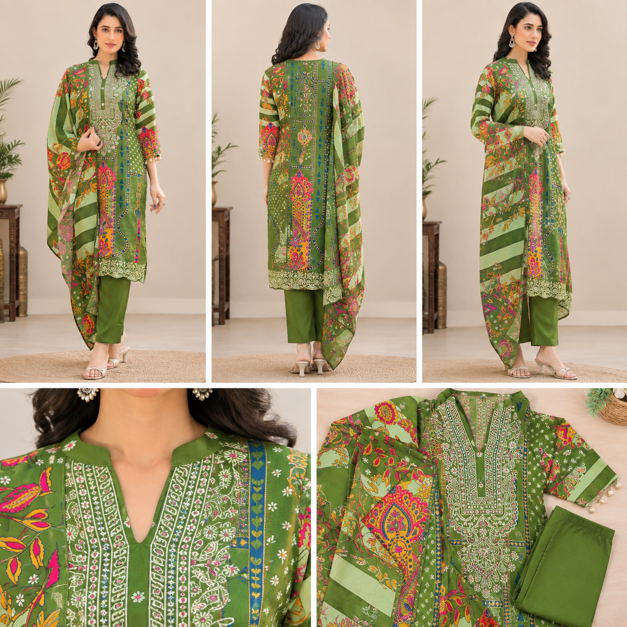 Women Printed Straight Kurta Pant Set with Matching Dupatta | Elegant Ethnic Wear Set view 5