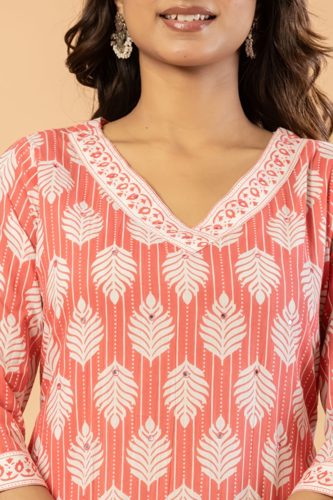 Women Pure Cotton Leaf Printed Straight Kurta Set with Pants and Dupatta | The Kurti Shop view 4