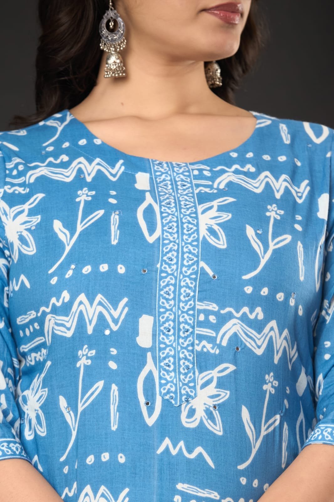 Women's Ethnic Floral Block Print Straight Kurti Set with Pants & Printed Dupatta | Stylish Traditional 3-Piece Festive Suit by The Kurti Shop view 5