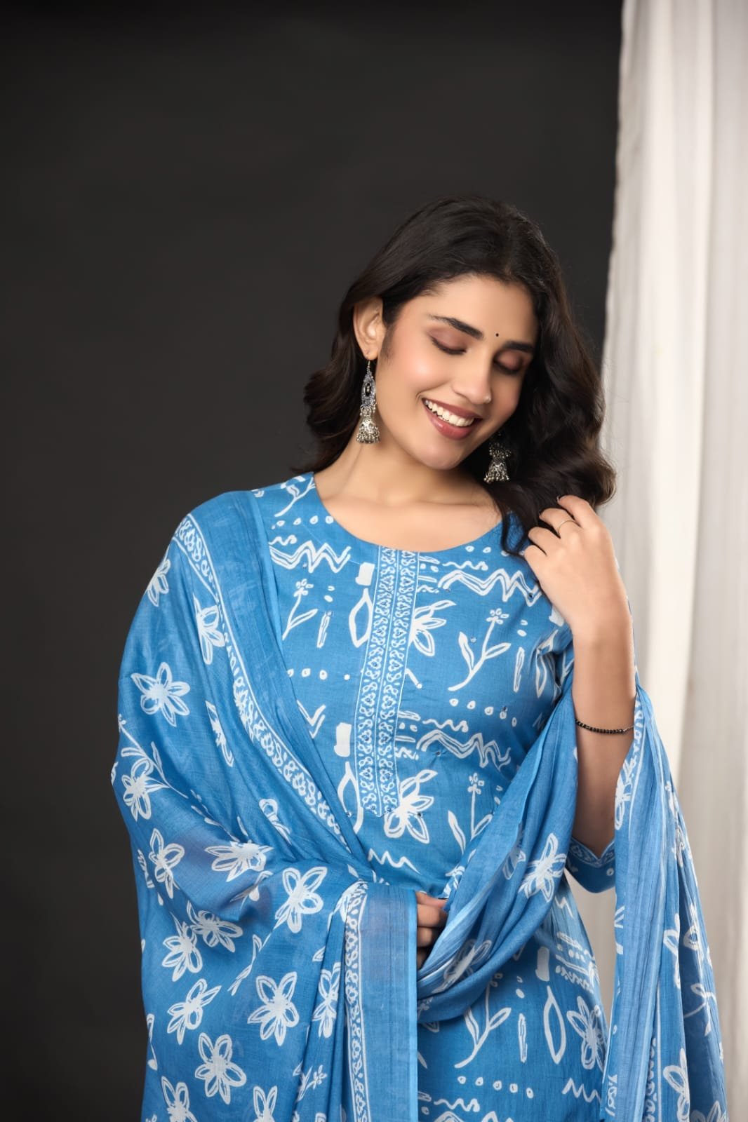 Women's Ethnic Floral Block Print Straight Kurti Set with Pants & Printed Dupatta | Stylish Traditional 3-Piece Festive Suit by The Kurti Shop view 7