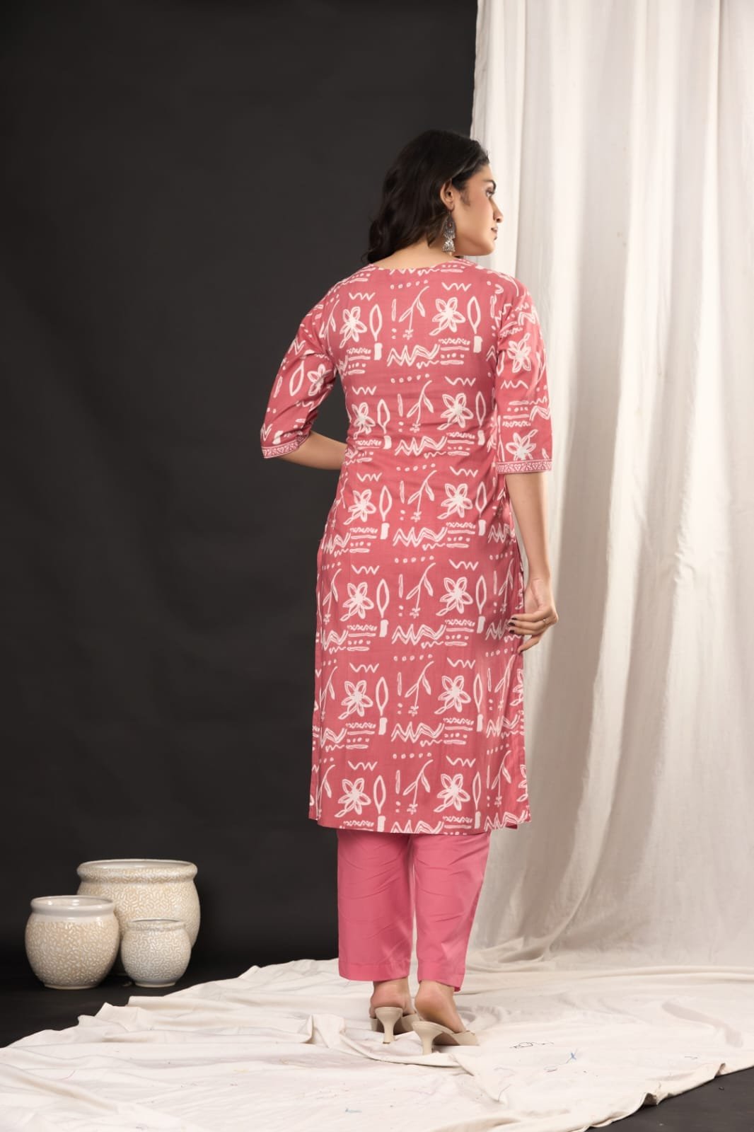 Women's Ethnic Floral Print Straight Kurti Set with Tailored Pants & Printed Dupatta | Traditional 3-Piece Suit Set by The Kurti Shop view 5