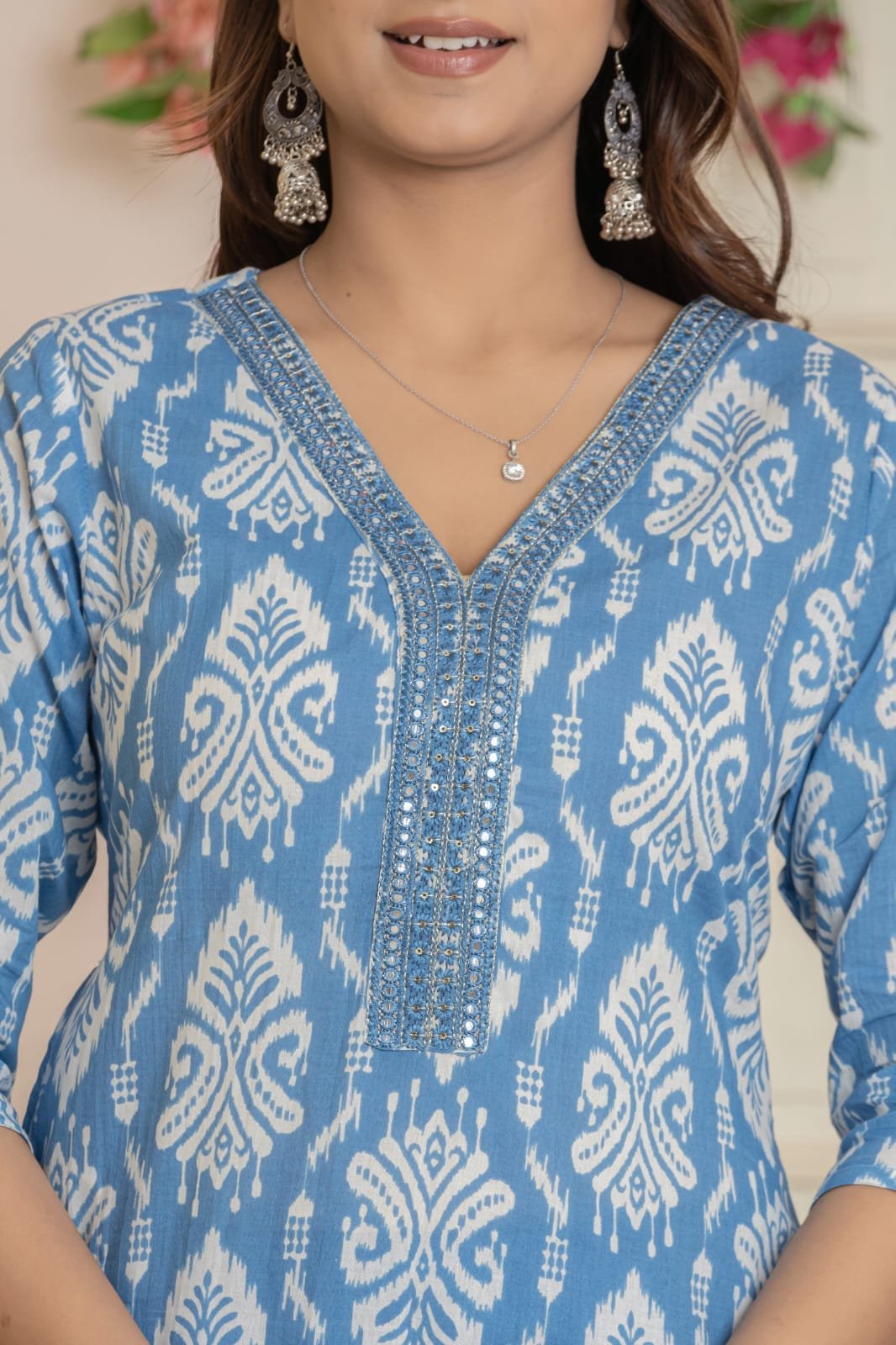 Women's Ethnic Printed Straight Kurti with Trousers & Dupatta Set | Traditional Festive & Casual Suit Set by The Kurti Shop view 8
