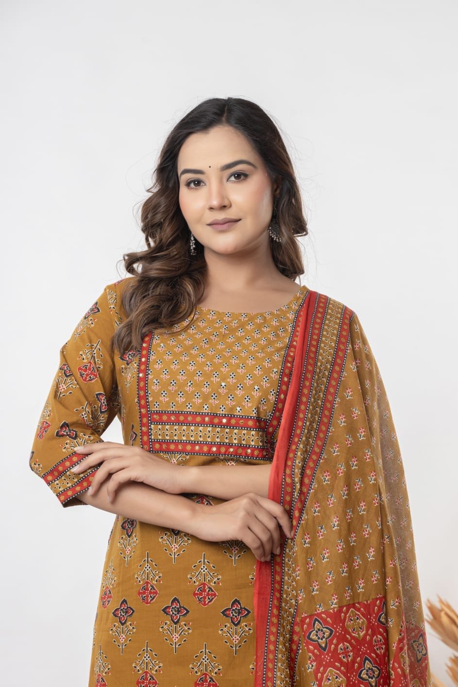 Women's Ethnic Printed Straight Kurti with Trousers & Dupatta Set | Traditional Festive & Casual Suit Set by The Kurti Shop view 7